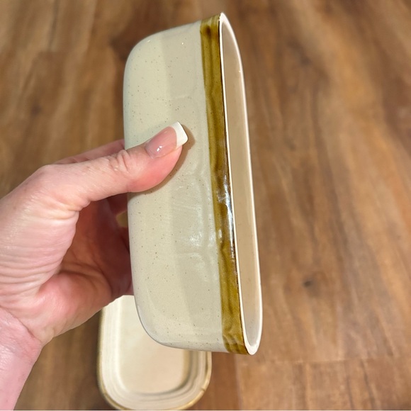 Vintage Crown Manor Handpainted Stoneware Butter Dish Japan Speckled Beige Brown - Picture 7 of 8